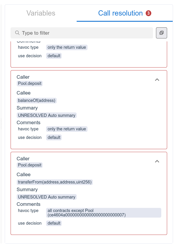 Call resolution for  showing havocs of return values for  and all variables of external contracts for 